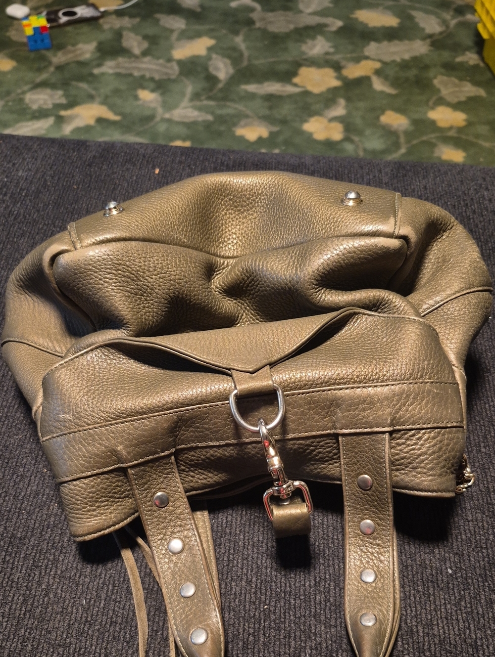 Botkier Olive Green Pebbled Leather Shoulder Bag with Silver Hardware
